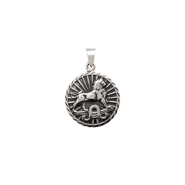 Antique Finish Aries Zodiac Sign Round Pendant (Silver)
