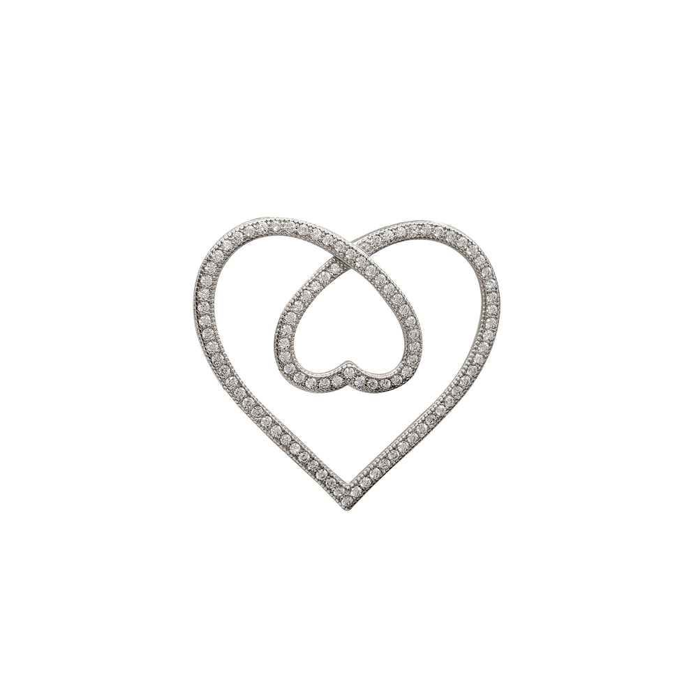 Zirconia Milgrain Double Heart Pendant (Silver)