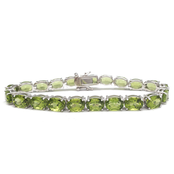 Zirconia Light Green Oval Tennis Bracelet (Silver)