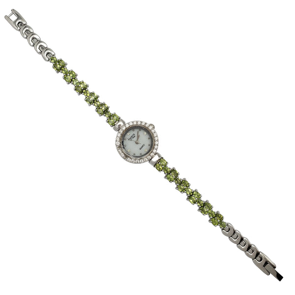 Zirconia Oval Green & White PWC Watch (Silver)
