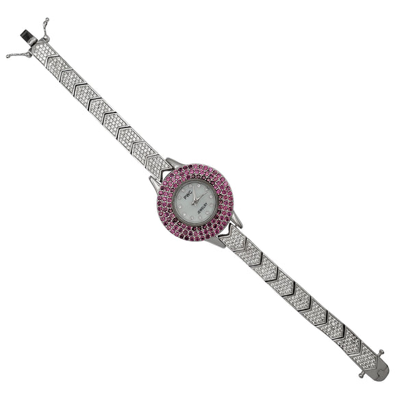 Zirconia Pink & White PWC Watch (Silver)