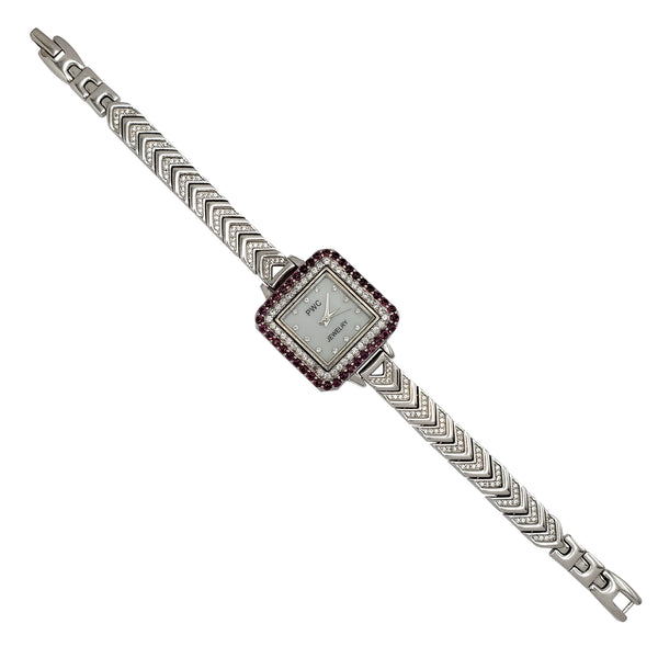 Zirconia Dark Pink & White PWC Watch (Silver)