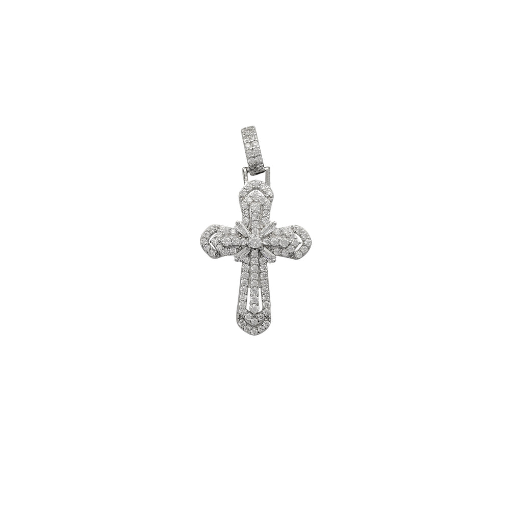 Zirconia Icy Baguettes & Round Cross Pendant (Silver)