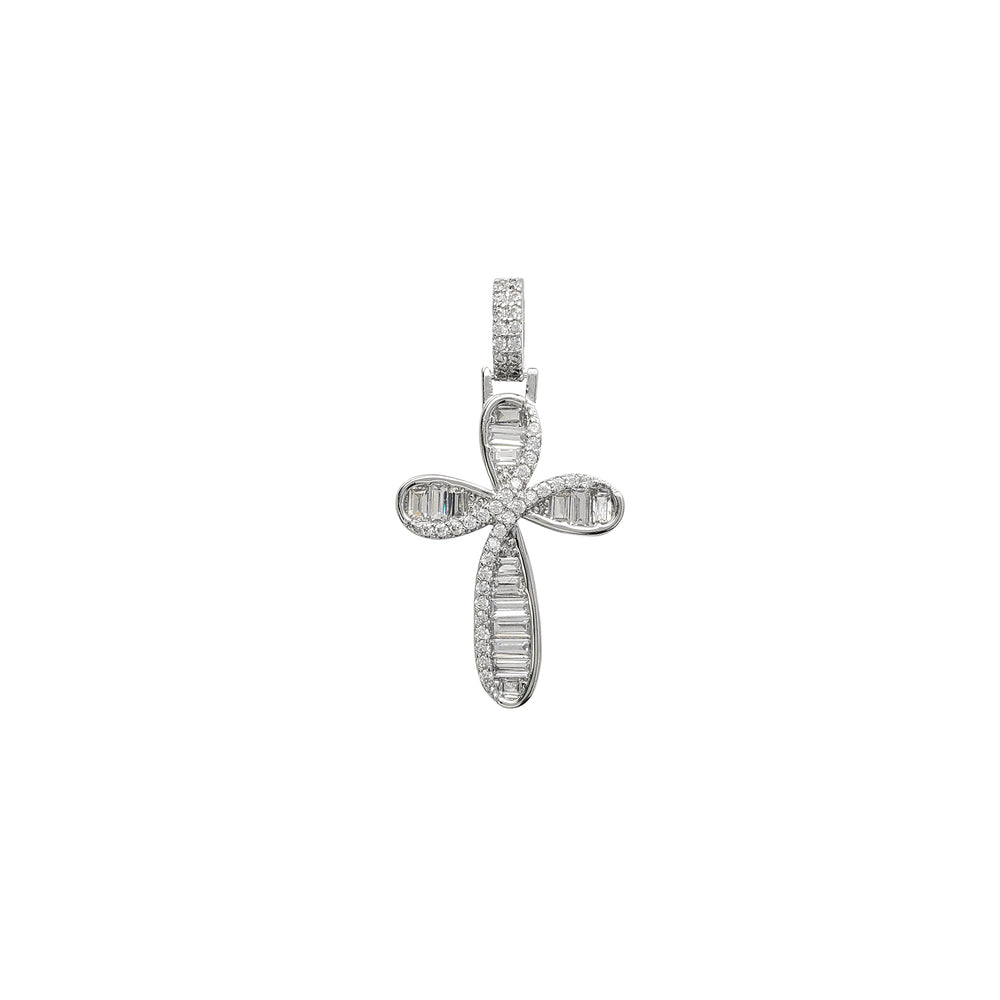 Zirconia Baguettes & Round Cross Pendant (Silver)