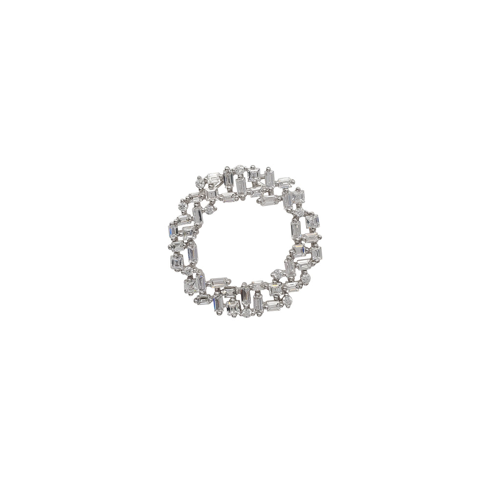 Zirconia Baguettes & Round Circle Frame Slide Pendant (Silver)