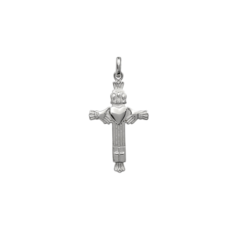 Glossy Claddagh Cross Pendant (Silver)