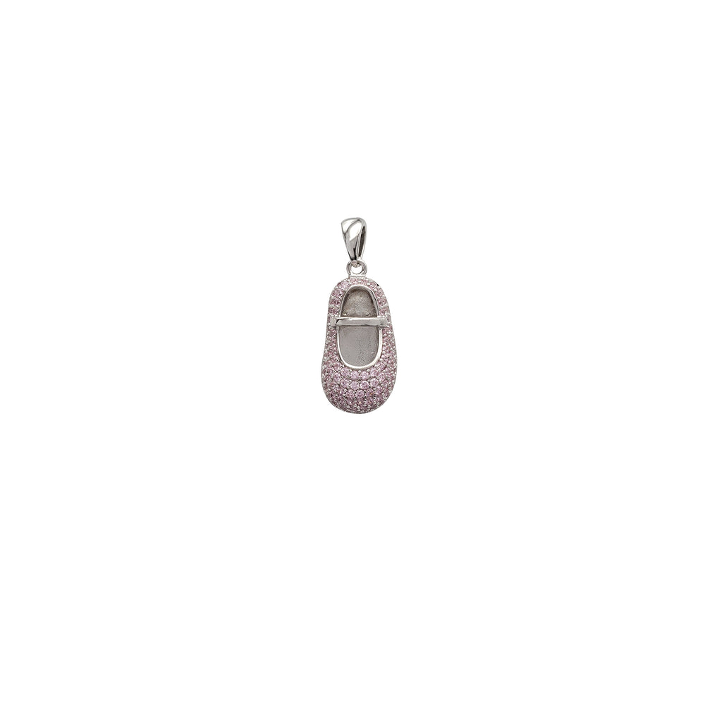 Zirconia Light Pink Baby Shoe Pendant (Silver)
