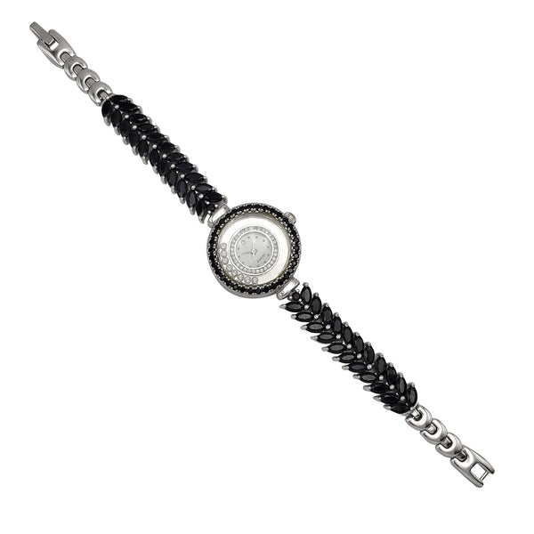 Black Onyx & Zirconia Floating Stones Watch (Silver)