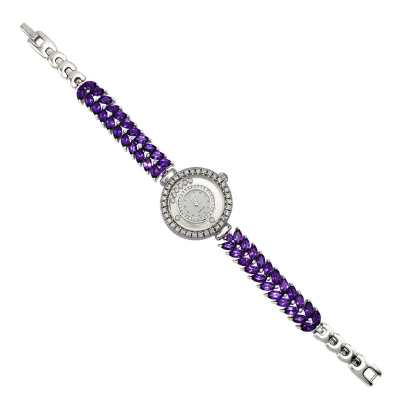 Purple Zirconia Floating Stones Watch (Silver)