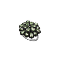 Black Onyx Green Blossom Flower Ring (Silver)