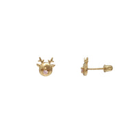 Zirconia Deer Head Stud Earrings (14K)