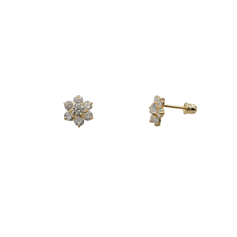 Gemstone Flower Earrings | 14K Solid Gold Screw Back Stud