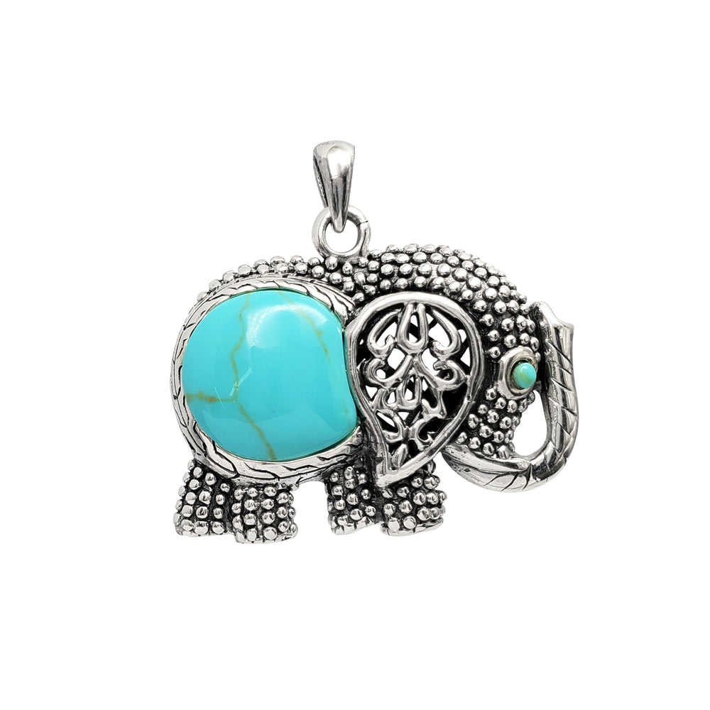 Howlite Antique-Finish Elephant Pendant (Silver)