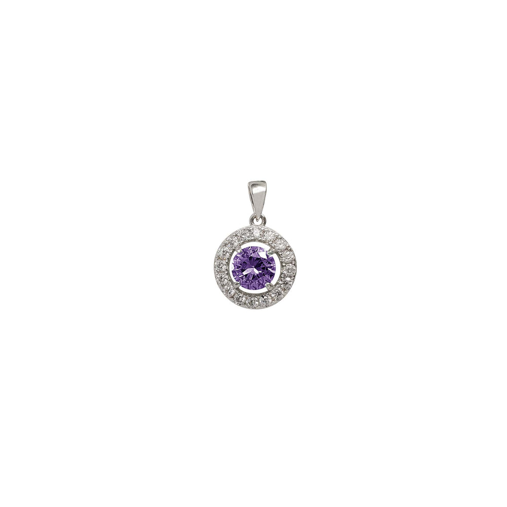 Zirconia Color Stone Halo Round Pendant (Silver)