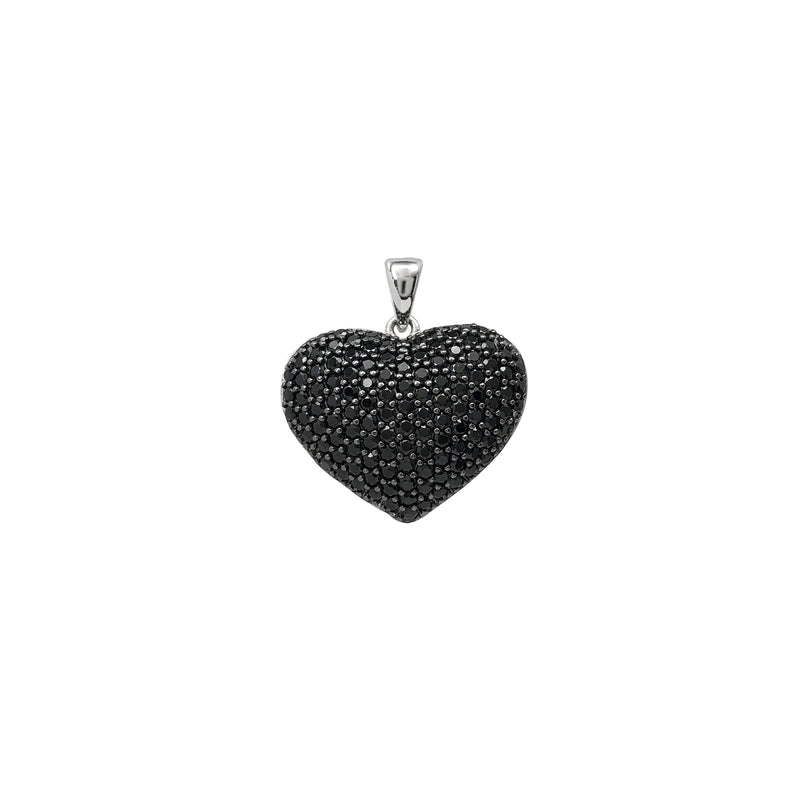 Black Onyx Puffy Heart Pendant (Silver)
