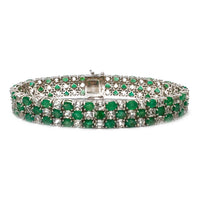 Zirconia Green & White Checkered Bracelet (Silver)