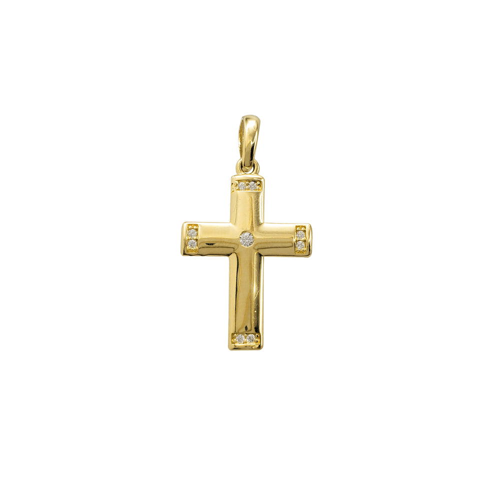 Zirconia Puffy Mesh-Back Cross Pendant (14K)