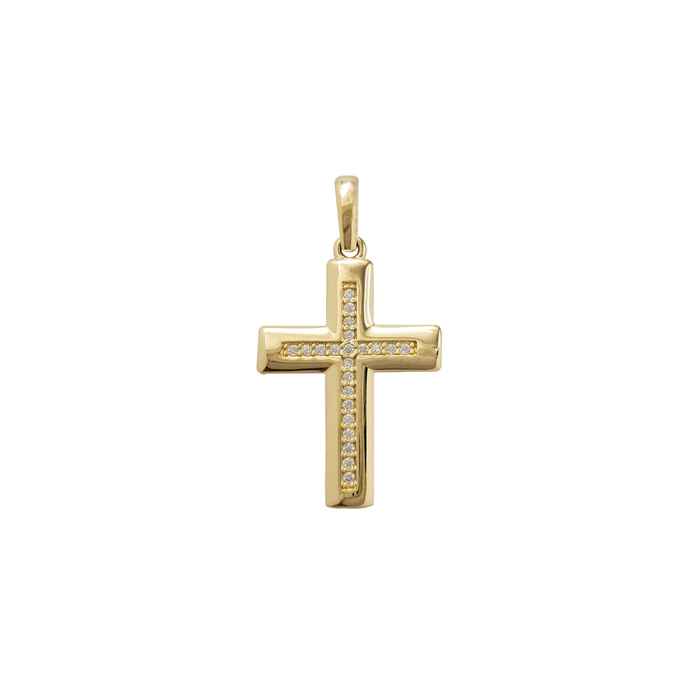 Zirconia Puffy Mesh-Back Cross Pendant (14K)
