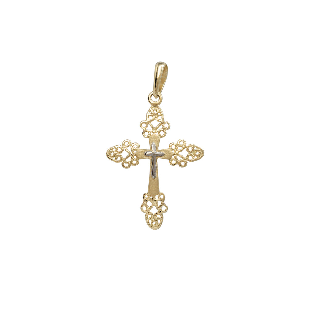 Two-Tone Filigree Cross Pendant (14K)