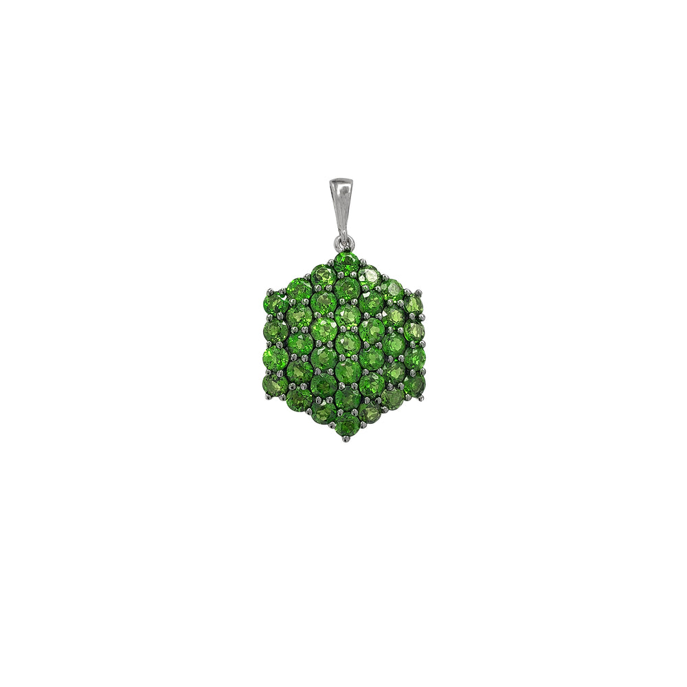 Green Zirconia Hexagonal Pendant (Silver)