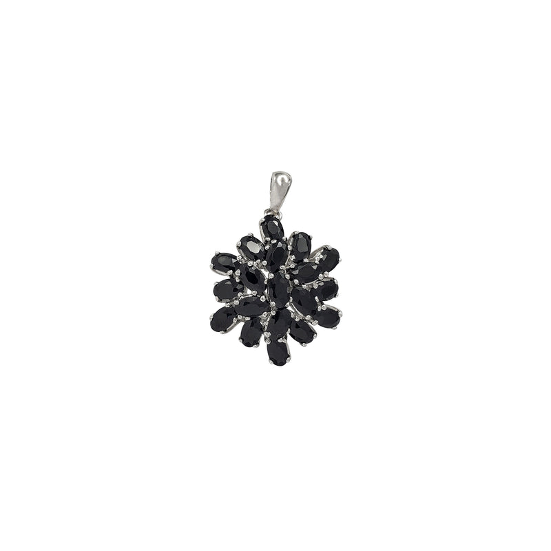 Black Onyx Hexagonal Flower Pendant (Silver)