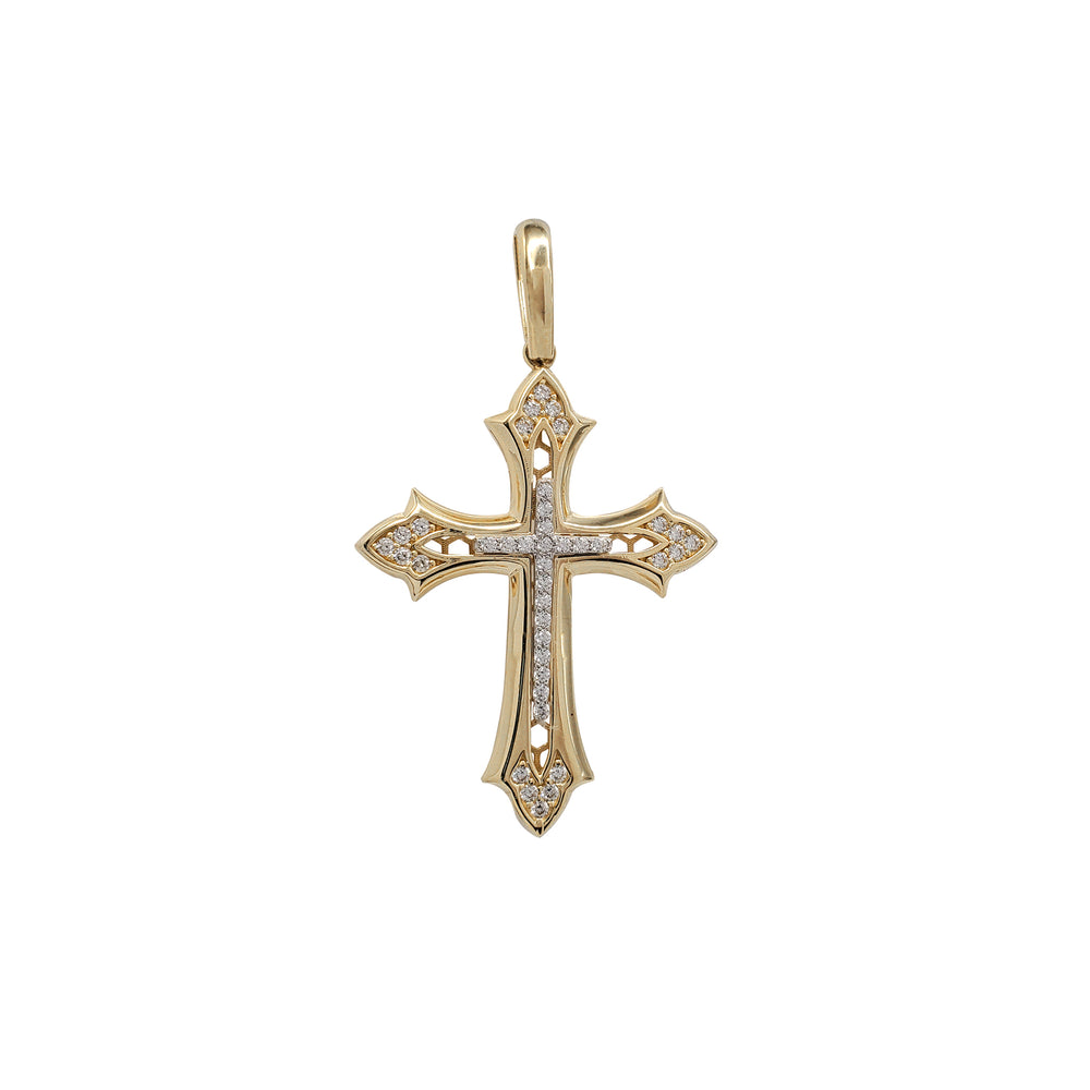 Zirconia Two-Tone Cross Pendant (14K)