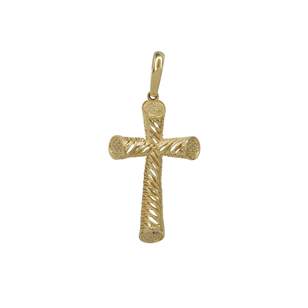 Zirconia Outlined Stripes Cross Pendant (14K)