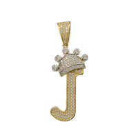 Two-Tone Icy Crowned Initial Letter Pendant (14K)