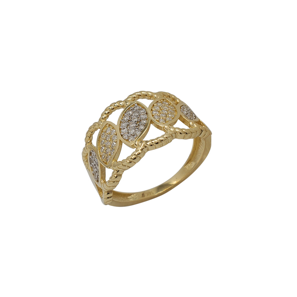 Zirconia Two-Tone Flower Braided Ring (14K0