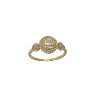 Okrągły pierścionek zaręczynowy z cyrkoniami i bagietką (14K)