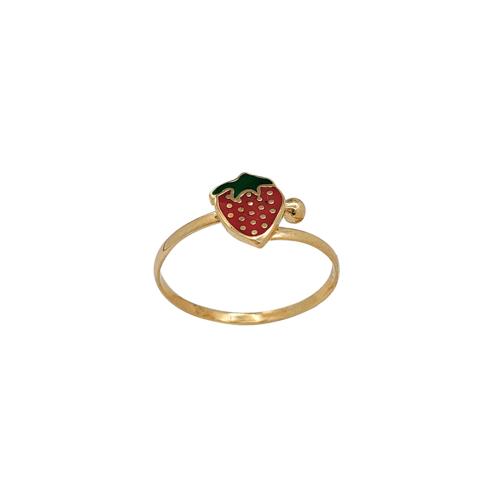 Enameled Strawberry Adjustable Ring (14K)