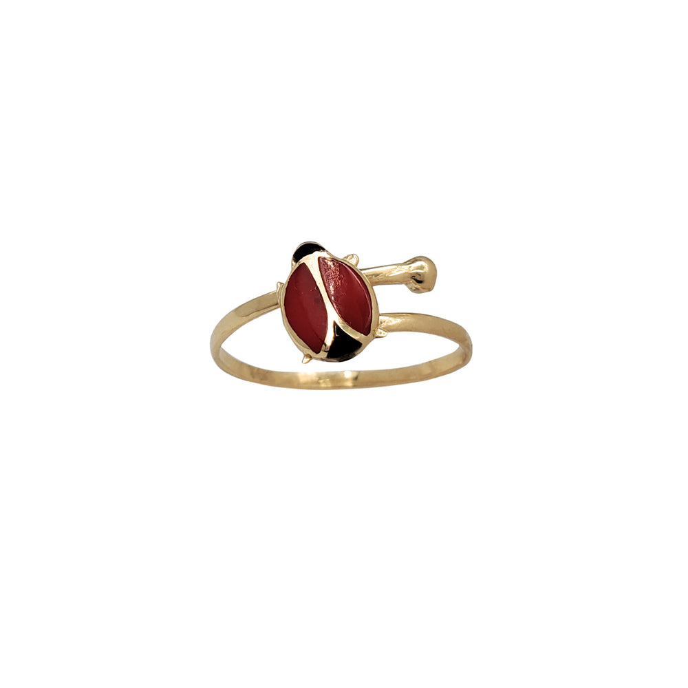 Enameled Ladybug Adjustable Ring (14K)