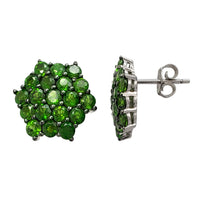 Green Zirconia Iced-Out Hexagon Stud Earrings (Silver)