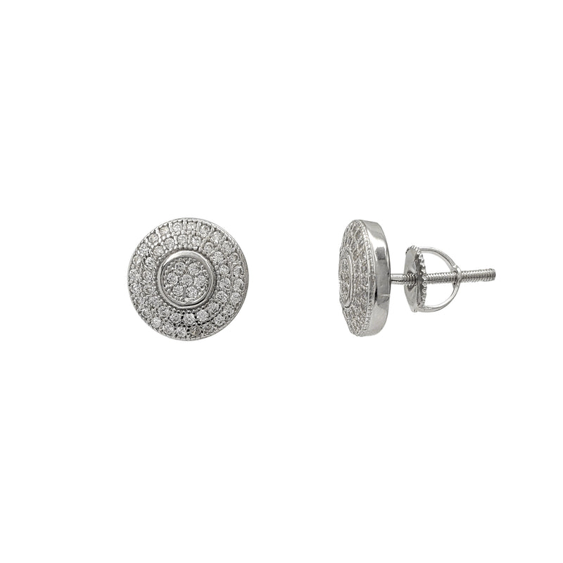Zirconia Pave Round Stud Earrings (Silver)