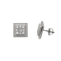 Zirconia Cluster Square Stud Earrings (Silver)