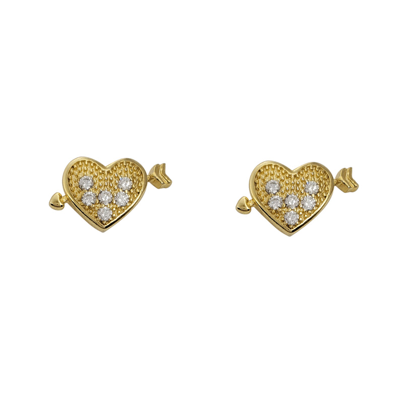 Zirconia Heart & Arrow Yellow Stud Earrings (Silver)