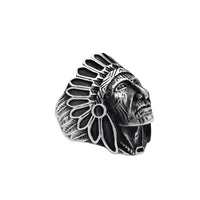 Antique-Finish Indian Head Head Ring (Gümüş)