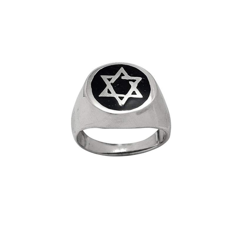 Black Enamel Star of David Signet Ring (Silver)