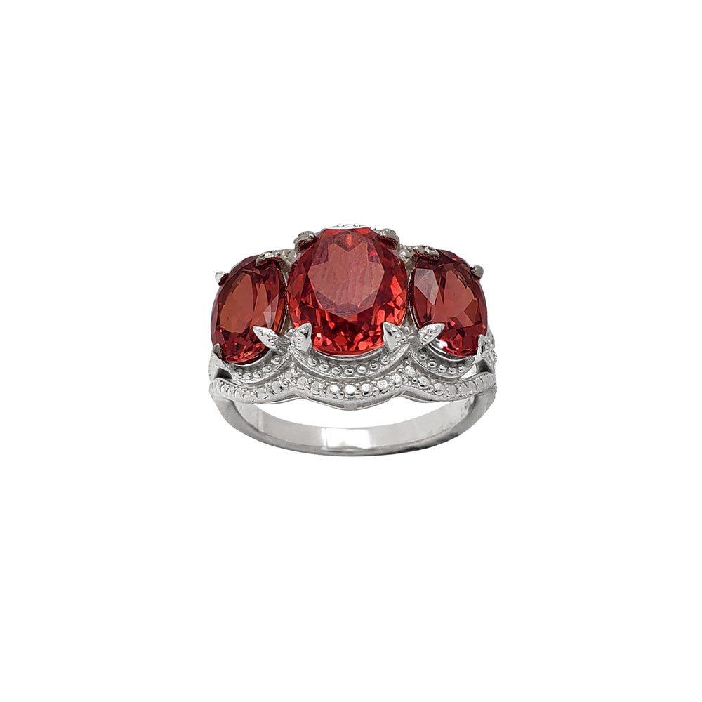 Red Zirconia Oval Lady Ring (Silver)