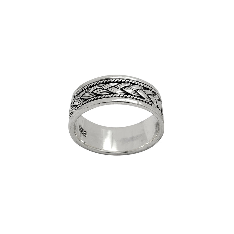 Antique Finish Textured Braided Band Ring (Silver)