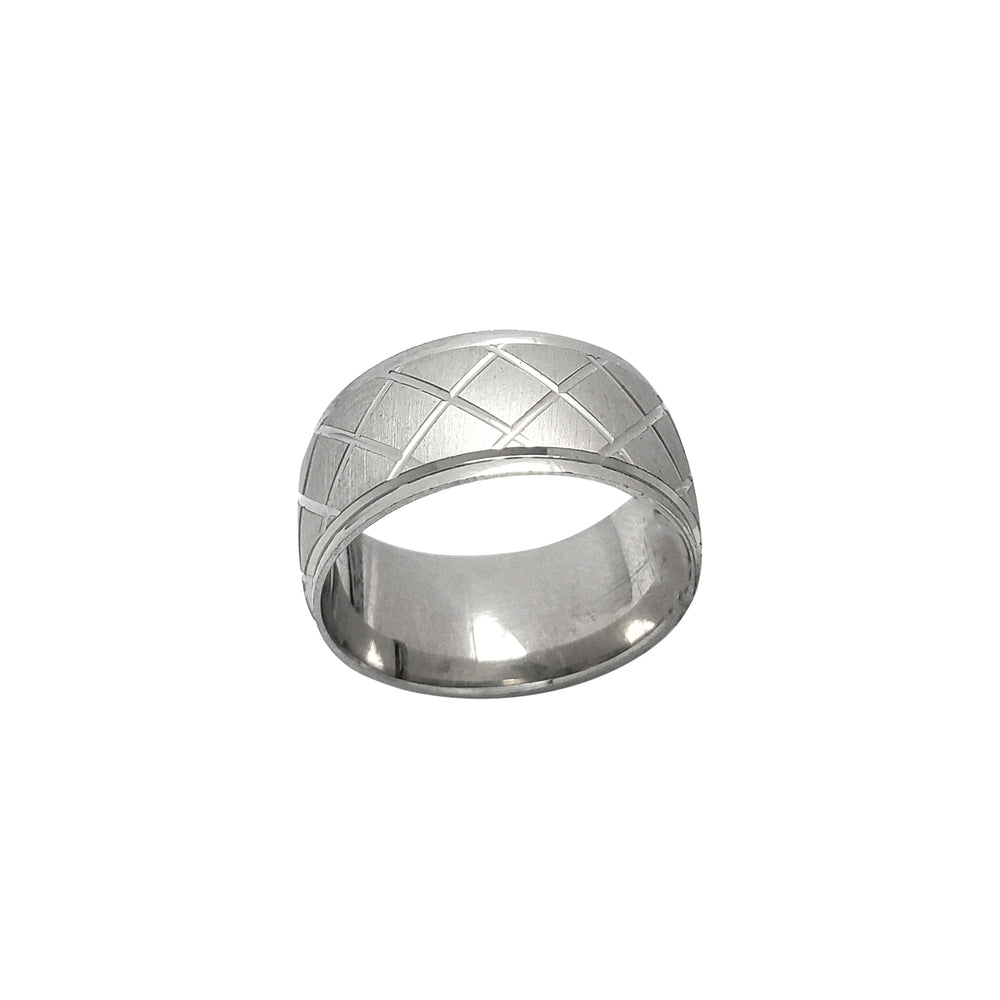 Brushed Finish Criss-Cross Cuts Band Ring (Silver)