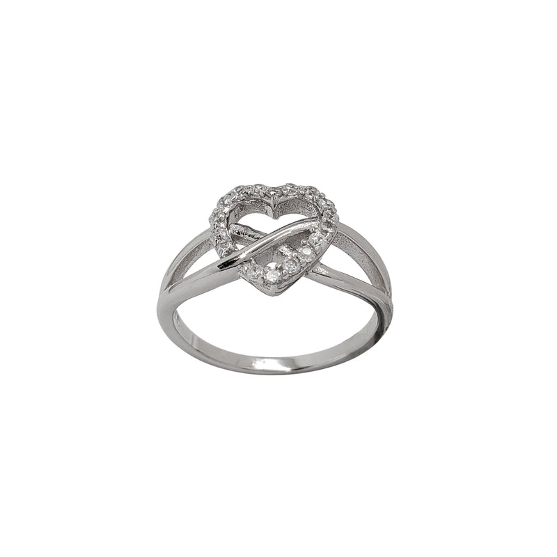 Zirconia Outlined Interlocked Heart Ring (Silver)