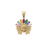 Zirconia Multicolor Indian Chief Head Pendant (10K)