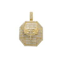 Zirconia Iced-Out Winged Cross Octagon Pendant (14K)