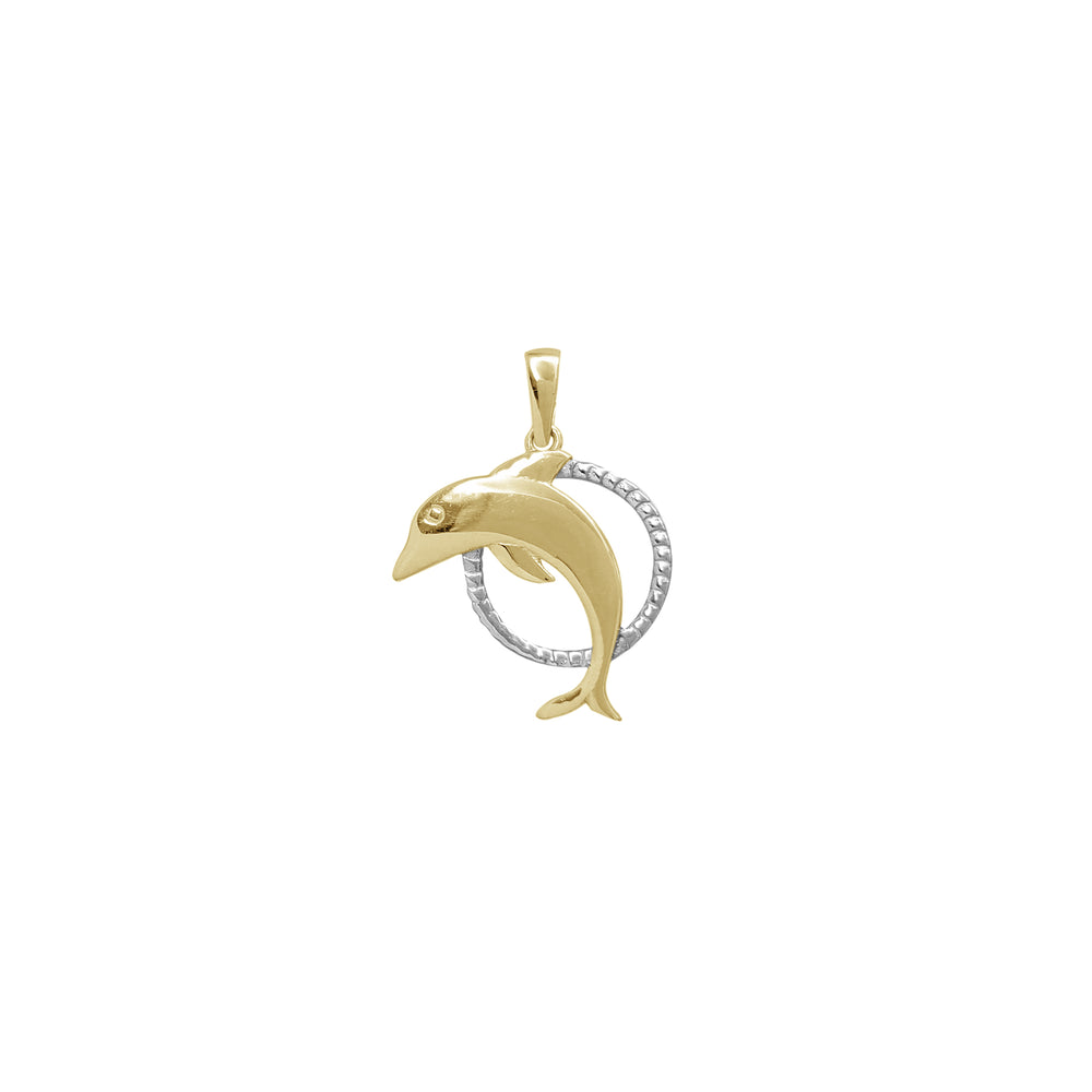 Two-Tone Dolphin Jumping Hoop Pendant (14K)