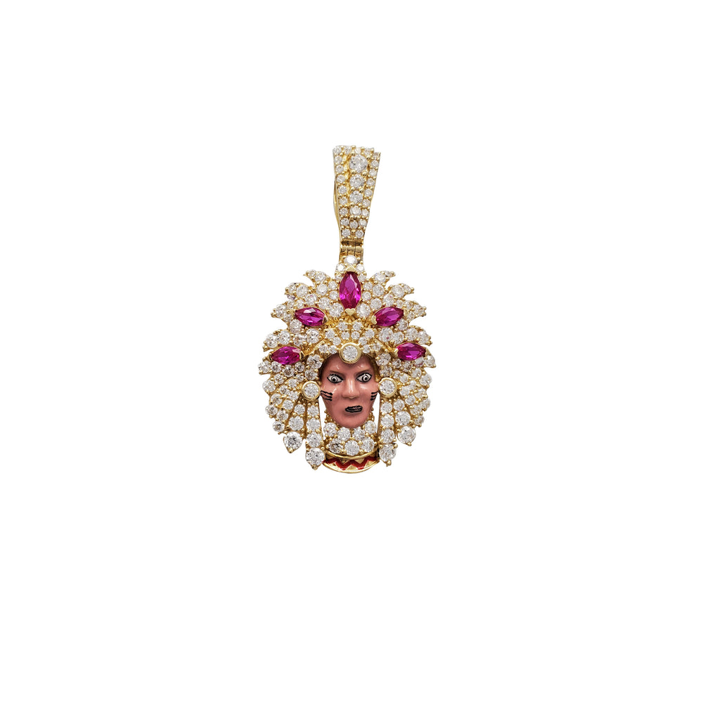 CZ Indian Head Pendant (14K)