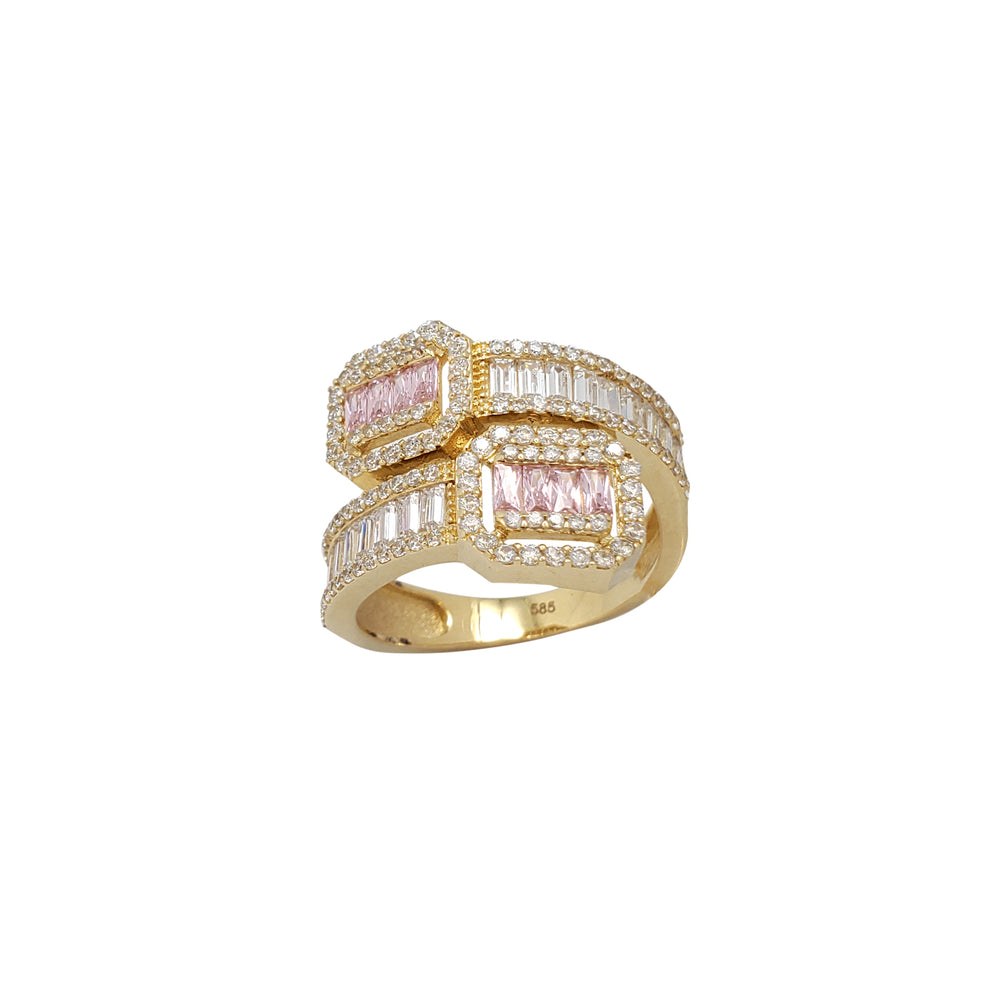 Icy Pink Baguettes & Round Bypass Ring (14K)