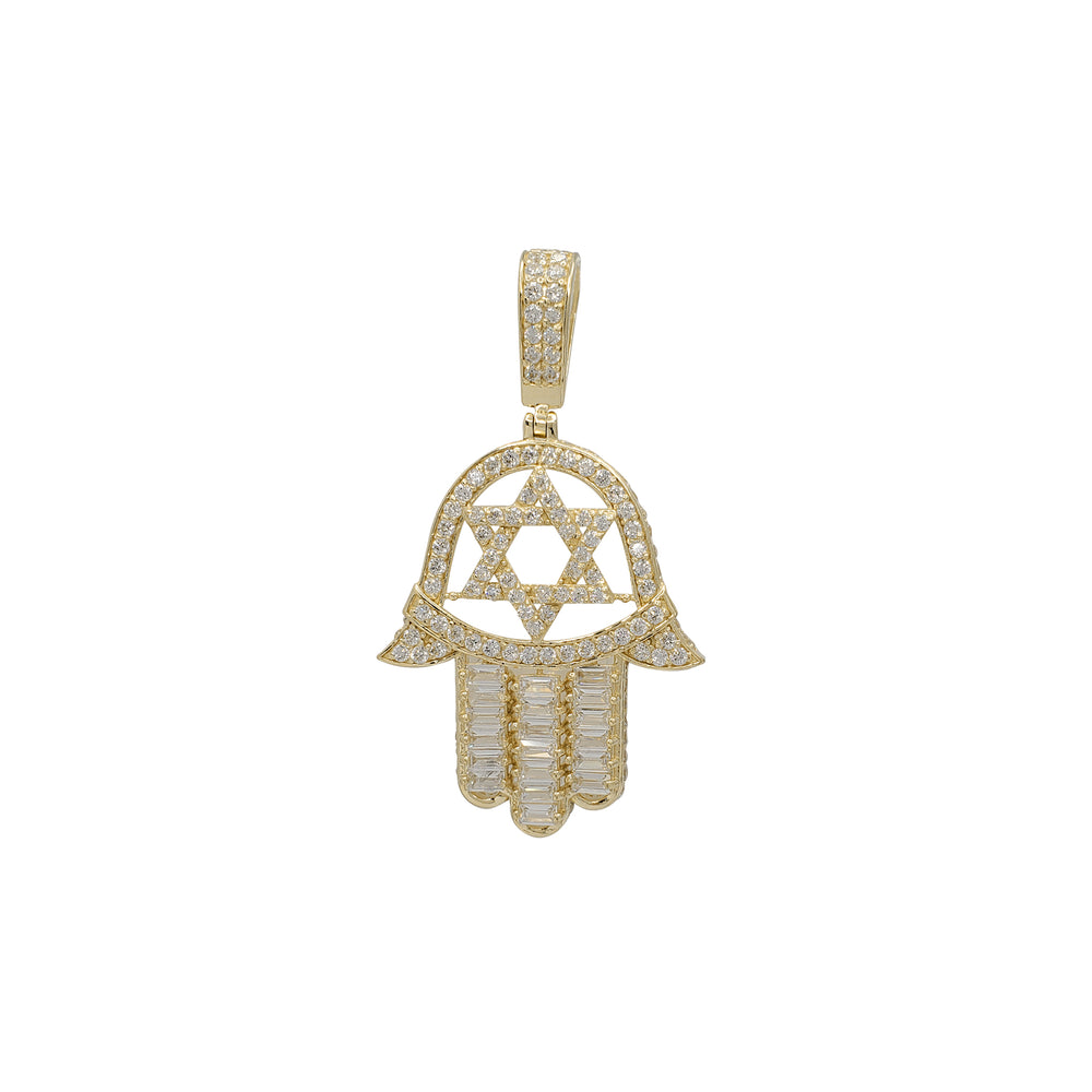 Icy Star of David Hamsa Hand Pendant (14K)