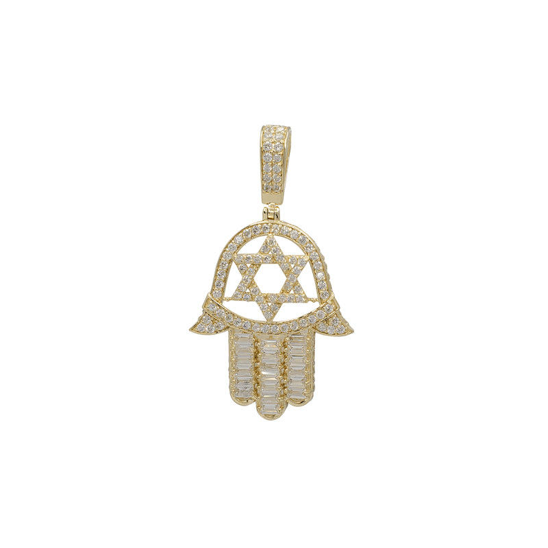 Icy Star of David Hamsa Hand Pendant (14K)