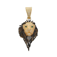 Iced-Out Green-Eyes Lion Head Pendant (14K)